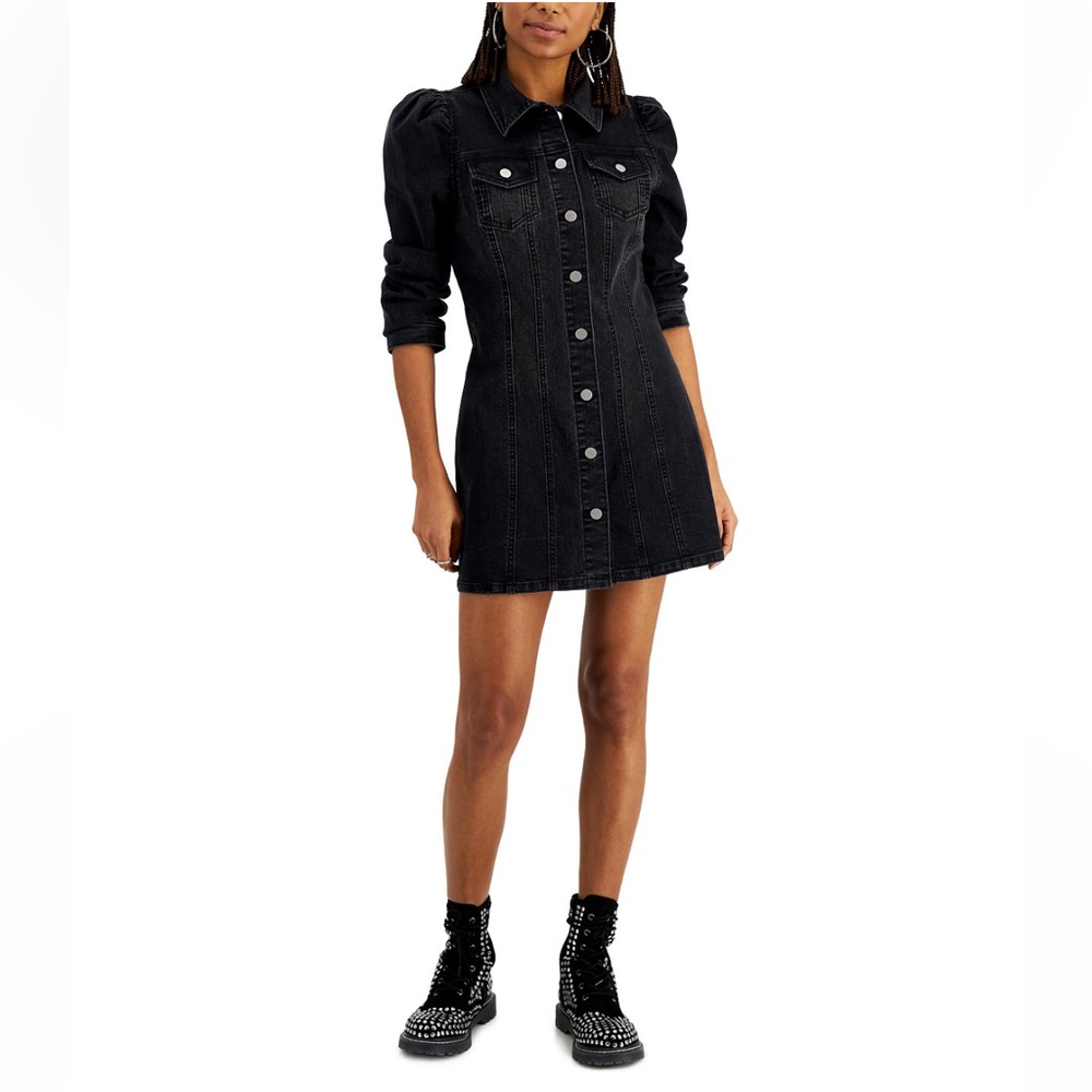 Tinseltown Juniors’ Puff-Sleeve Denim Mini Dress XL